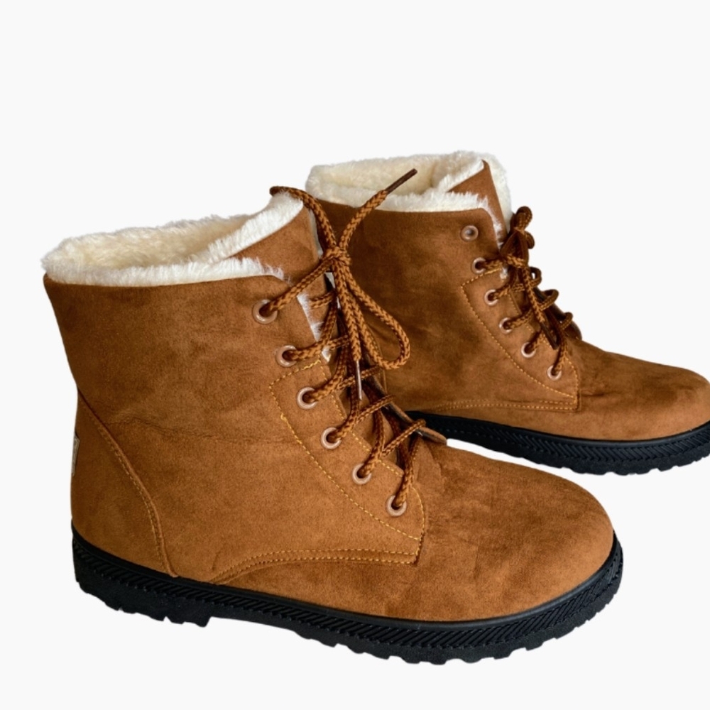 SQL Women's Brown Warm Suede Lace-Up Faux-Fur Winter Boots